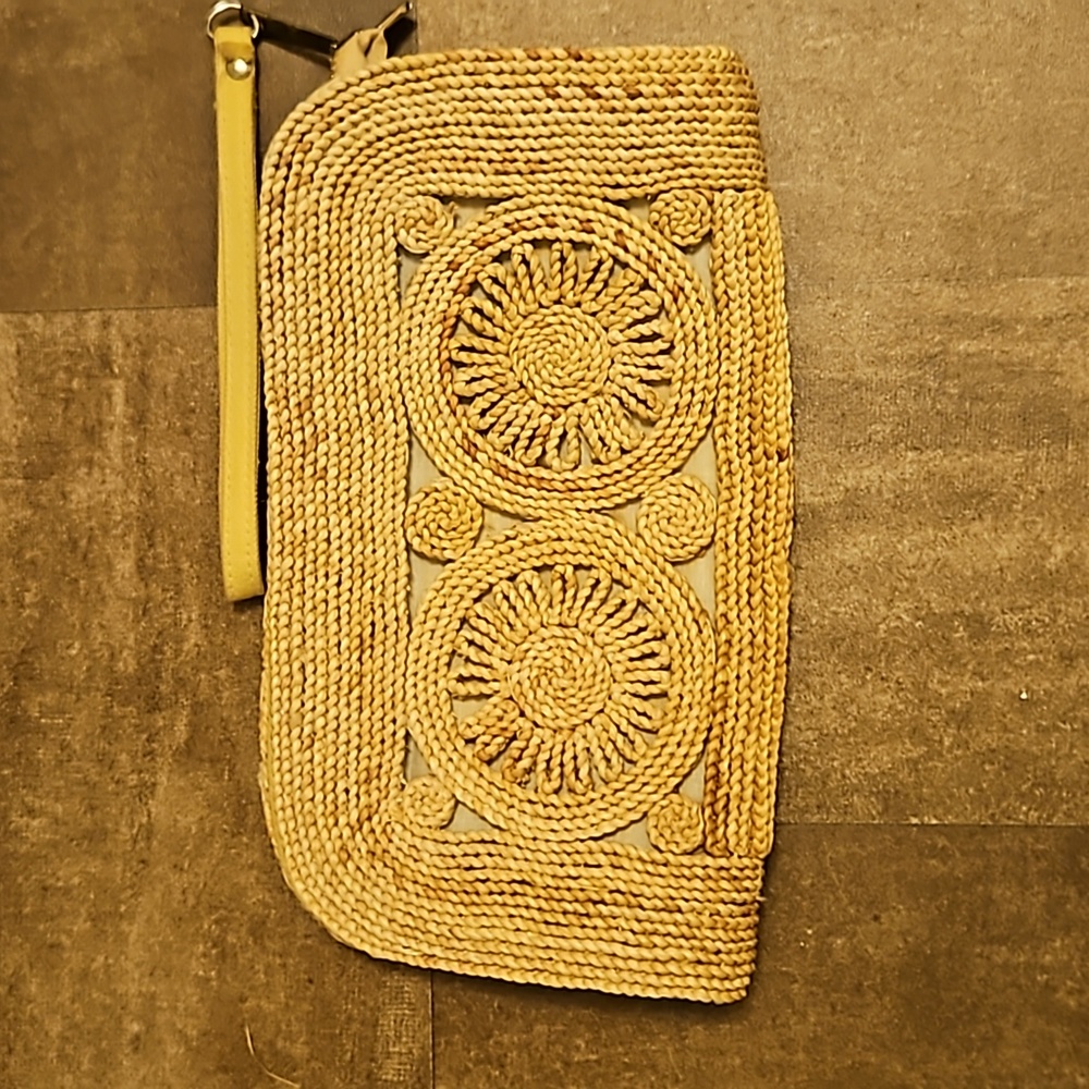 Vintage MCI woven straw raffia clutch wristlet boho purse